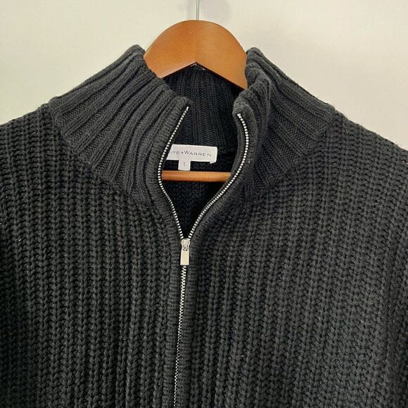 NEW White + Warren Black Chunky Knit Zip High Neck Cardigan Sweater - Picture 3 of 10